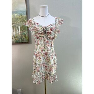 NWT Superdown Floral Mini‎ Dress Ruched Bust Flutter Sleeve Cottagecore Size M